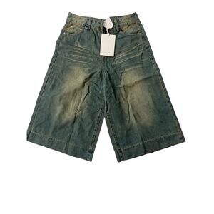 Aelfric Eden Longline Jorts Y2K Denim Shorts Wide Baggy Leg Unisex Sz 34 NEW